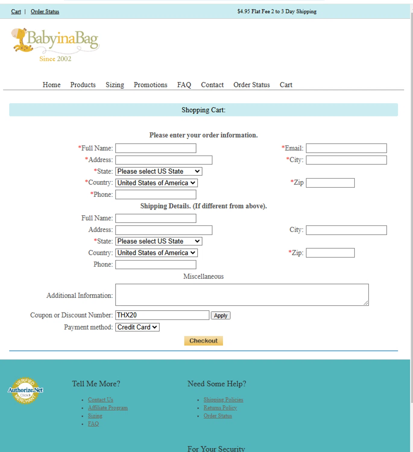 Baby in a Bag checkout page showing Baby in a Bag promo code box | Screenshot taken by SimplyCodes community member on Dec 11, 2024