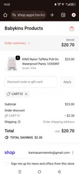 CART10 coupon verification screenshot