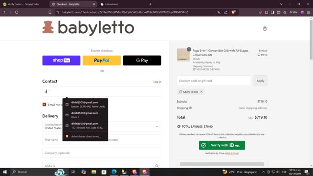 Babyletto checkout page showing Babyletto discount code box | Screenshot taken by SimplyCodes community member on Nov 19, 2024