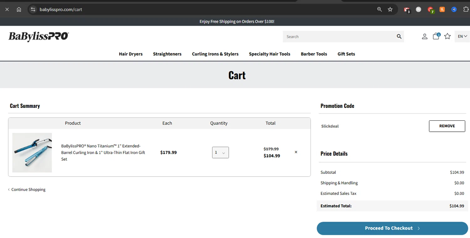 BaBylissPRO checkout page showing BaBylissPRO promo code box | Screenshot taken by SimplyCodes community member on May 19, 2025