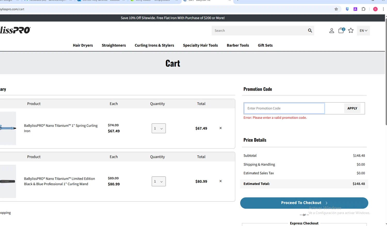 BaBylissPRO promo code screenshot showing code GET10 applied at BaBylissPRO checkout page. Uploaded by SimplyCodes community member ShieldWarden5142 on Aug 18, 2025