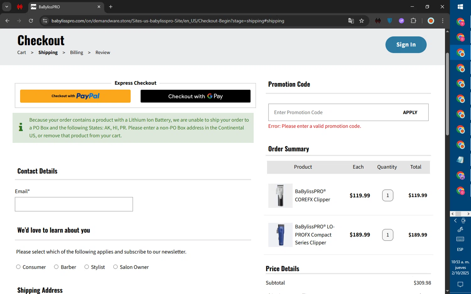 BaBylissPRO promo code screenshot showing code SAVE20 applied at BaBylissPRO checkout page. Uploaded by SimplyCodes community member ValiantWarden8956 on Oct 2, 2025