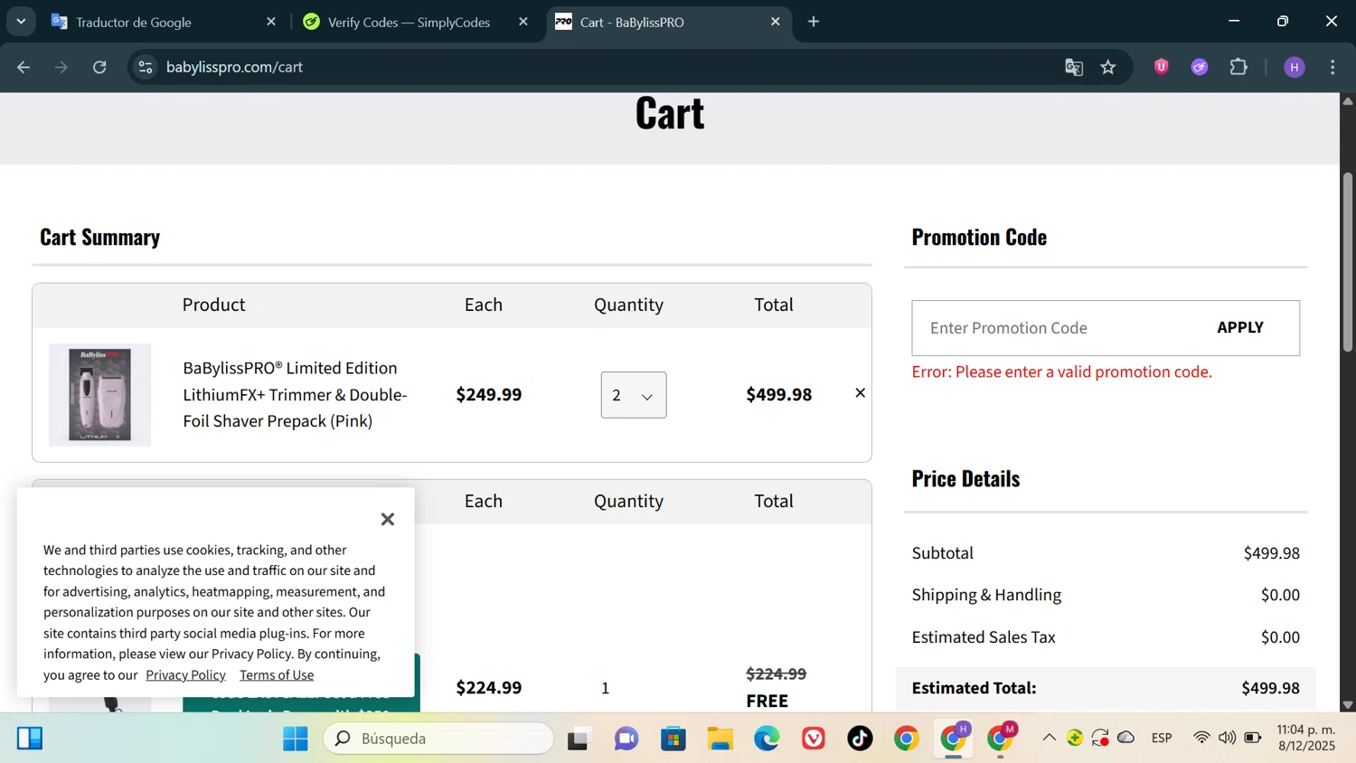 BaBylissPRO promo code screenshot showing code early30 applied at BaBylissPRO checkout page. Uploaded by SimplyCodes community member Patricioestrella on Dec 9, 2025