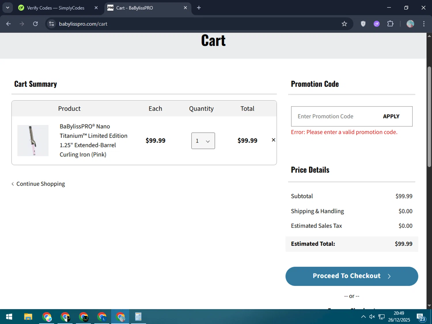 BaBylissPRO promo code screenshot showing code LASTCALL applied at BaBylissPRO checkout page. Uploaded by SimplyCodes community member LegendaryPro7106 on Dec 27, 2025