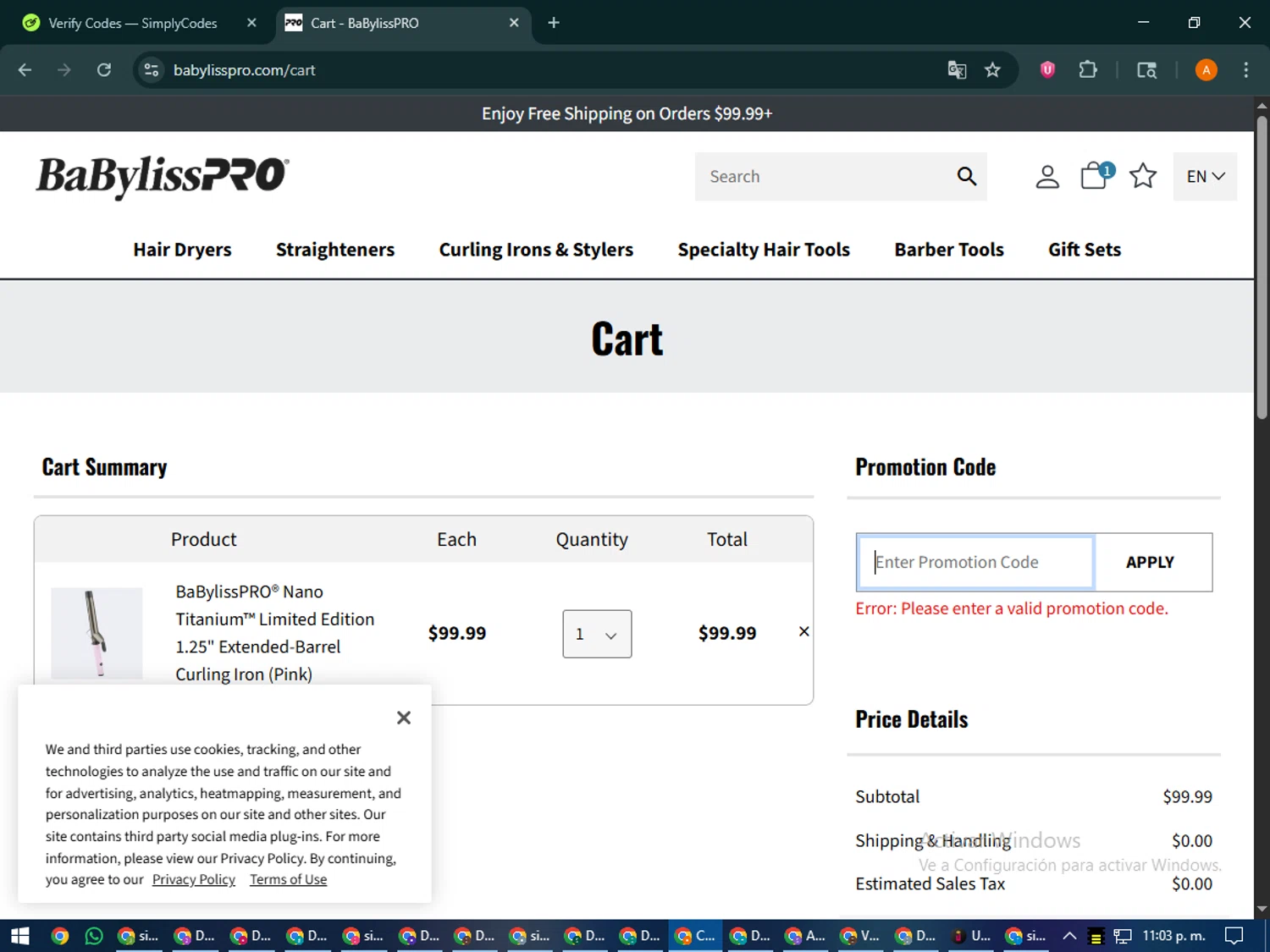 BaBylissPRO promo code screenshot showing code LASTCALL applied at BaBylissPRO checkout page. Uploaded by SimplyCodes community member MoneyPhoenix4664 on Dec 27, 2025