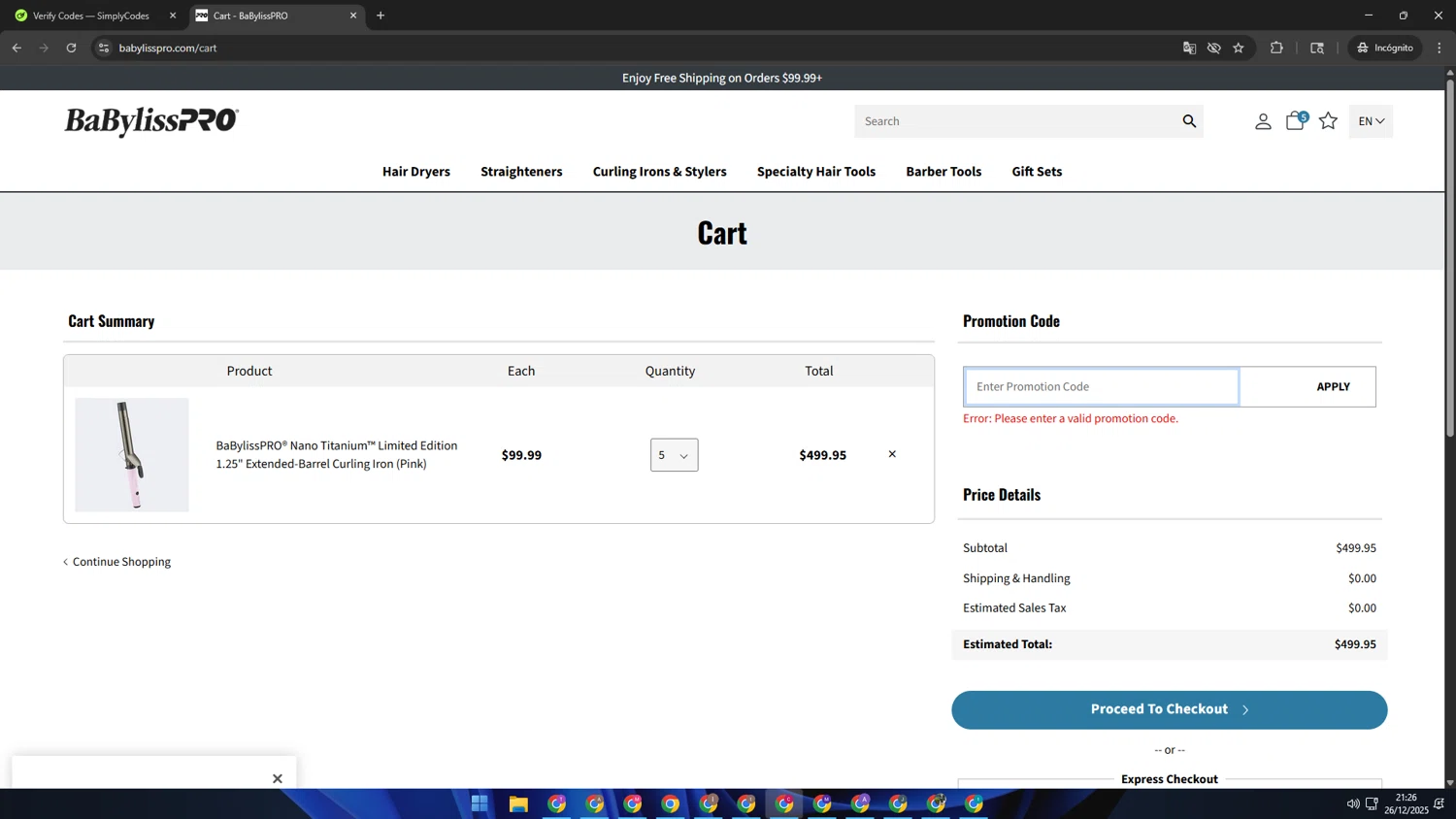 BaBylissPRO promo code screenshot showing code LASTCALL applied at BaBylissPRO checkout page. Uploaded by SimplyCodes community member TOROREX250 on Dec 27, 2025