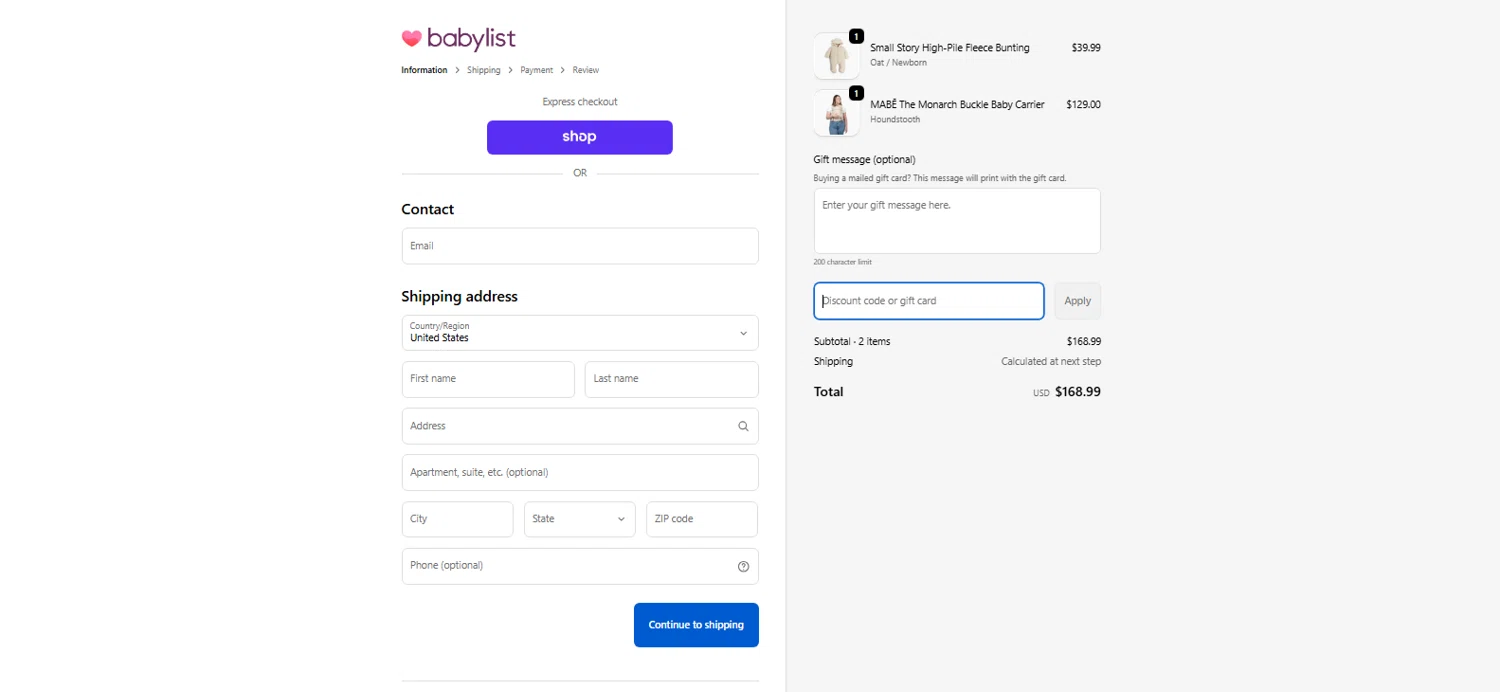 Babylist promo code screenshot showing code BABYLIST20 applied at Babylist checkout page. Uploaded by SimplyCodes community member pradenest_e8ec on Dec 28, 2025