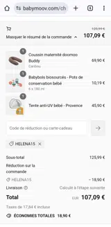 Babymoov coupon verification screenshot