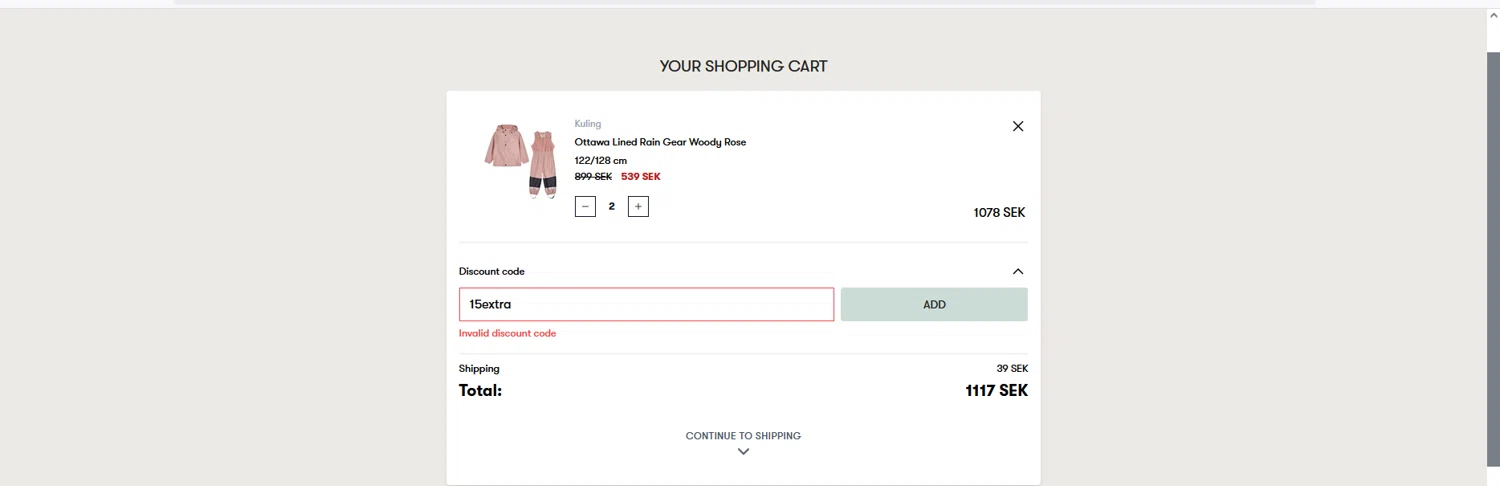 Babyshop promo code screenshot showing code 15extra applied at Babyshop checkout page. Uploaded by SimplyCodes community member CJ1810 on Jul 3, 2025
