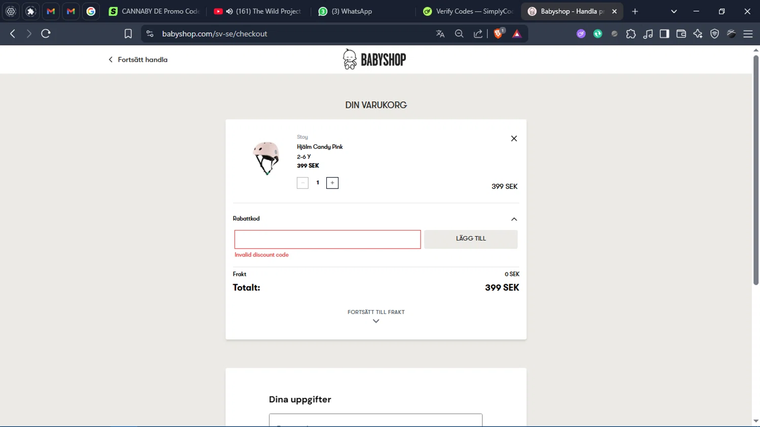 Babyshop promo code screenshot showing code STOY30 applied at Babyshop checkout page. Uploaded by SimplyCodes community member Charlote on Oct 26, 2025