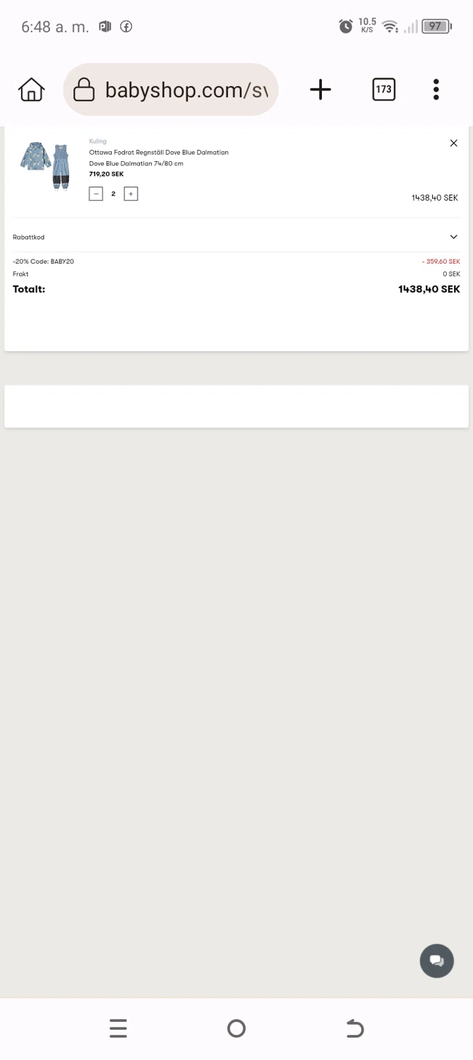 Babyshop checkout page showing Babyshop promo code box | Screenshot taken by SimplyCodes community member on Feb 24, 2026