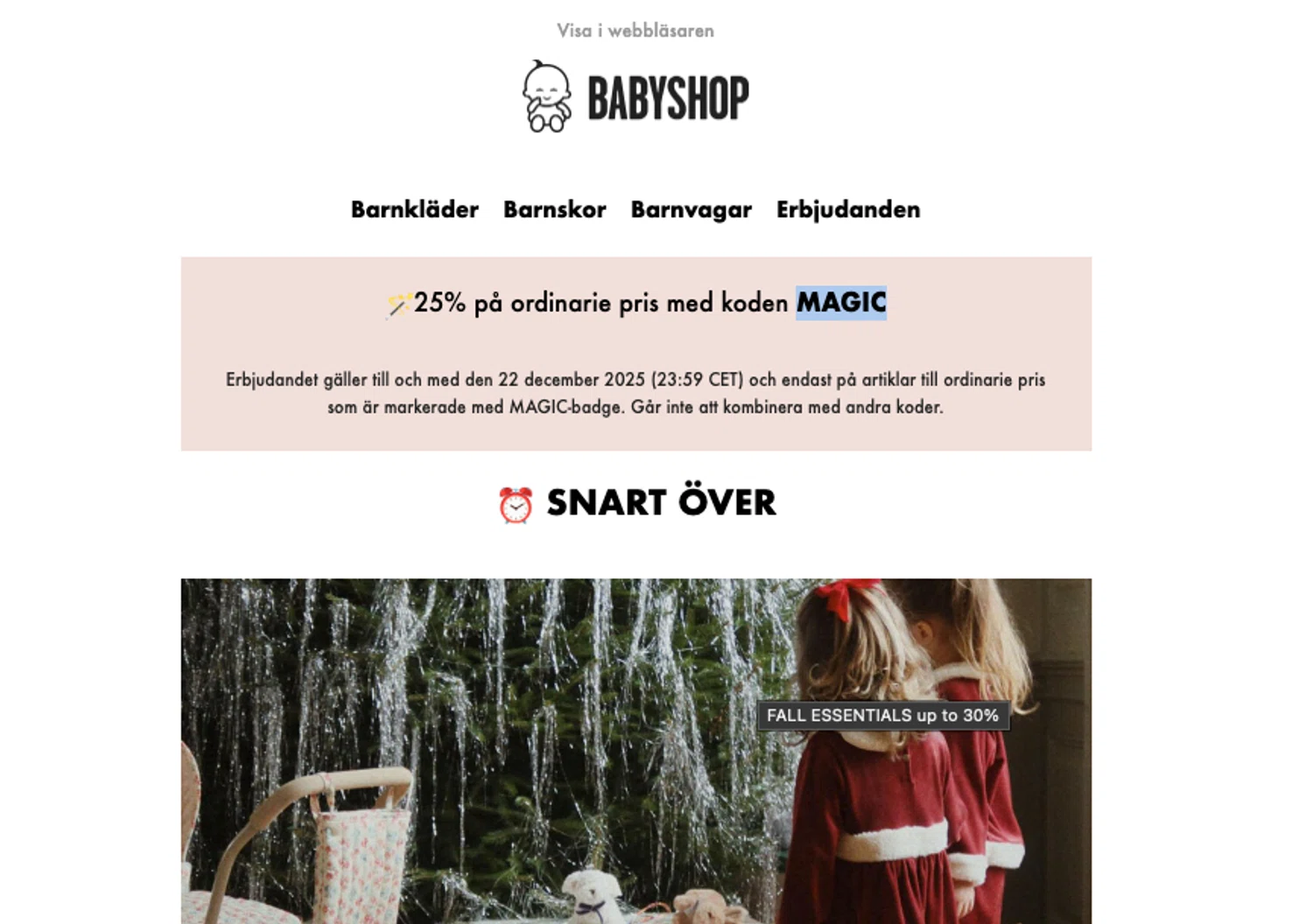 Babyshop promo code screenshot showing code MAGIC applied at Babyshop checkout page. Uploaded by SimplyCodes community member ELOIN777 on Dec 14, 2025