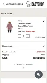 Babyshop coupon verification screenshot