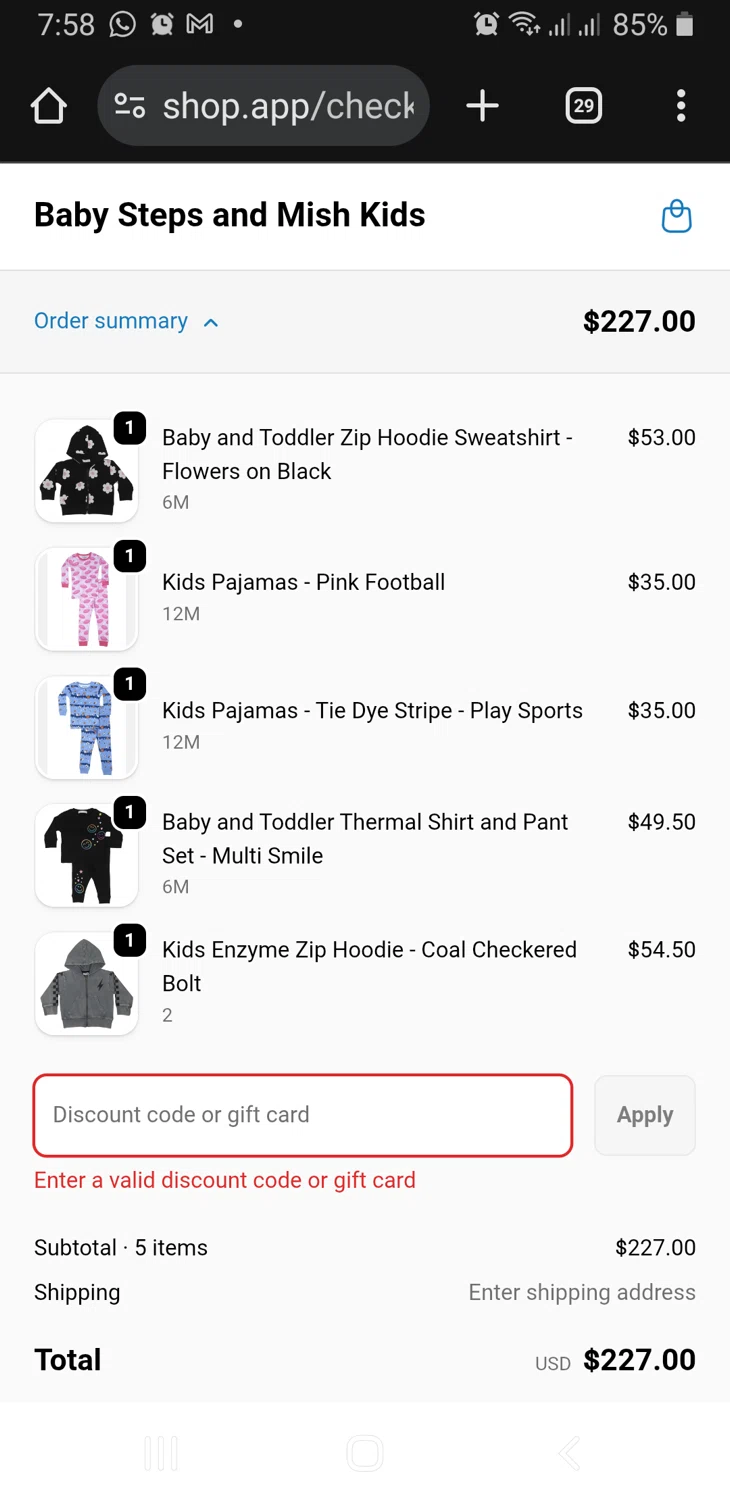 Baby Steps and Mish Kids promo code screenshot showing code WELCOMEBACK applied at Baby Steps and Mish Kids checkout page. Uploaded by SimplyCodes community member GloriousFinder136 on Oct 18, 2025