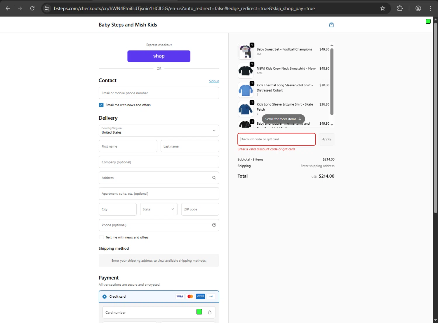Baby Steps and Mish Kids promo code screenshot showing code WELCOMEBACK applied at Baby Steps and Mish Kids checkout page. Uploaded by SimplyCodes community member Jeremi on Oct 18, 2025