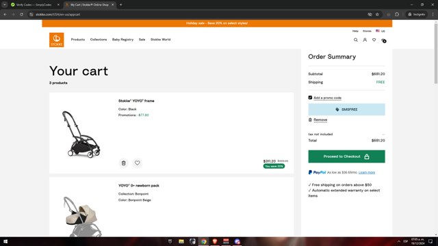Babyzen checkout page showing Babyzen discount code box | Screenshot taken by SimplyCodes community member on Dec 19, 2024
