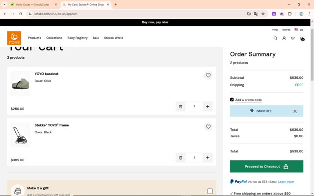 Babyzen checkout page showing Babyzen discount code box | Screenshot taken by SimplyCodes community member on Jan 17, 2025