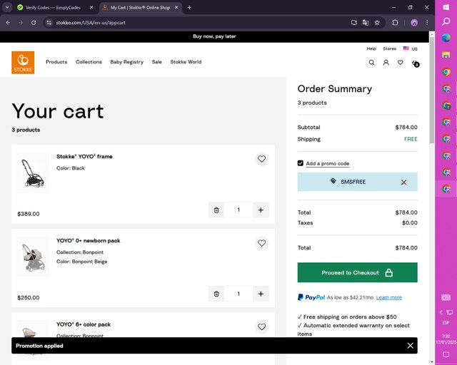 Babyzen checkout page showing Babyzen discount code box | Screenshot taken by SimplyCodes community member on Jan 17, 2025