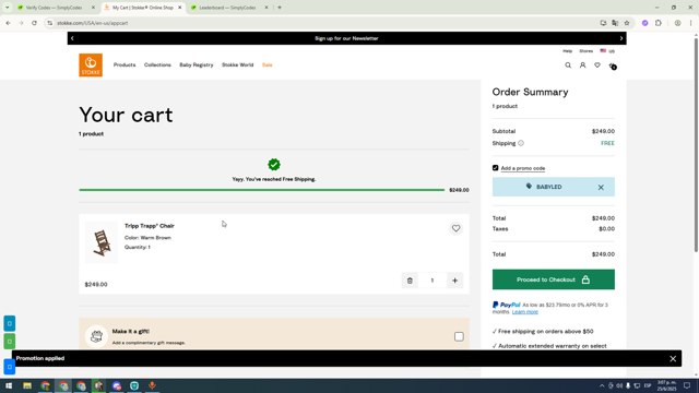 Babyzen checkout page showing Babyzen discount code box | Screenshot taken by SimplyCodes community member on Jun 25, 2025