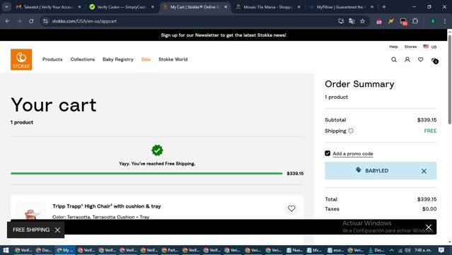 Babyzen checkout page showing Babyzen discount code box | Screenshot taken by SimplyCodes community member on May 27, 2025