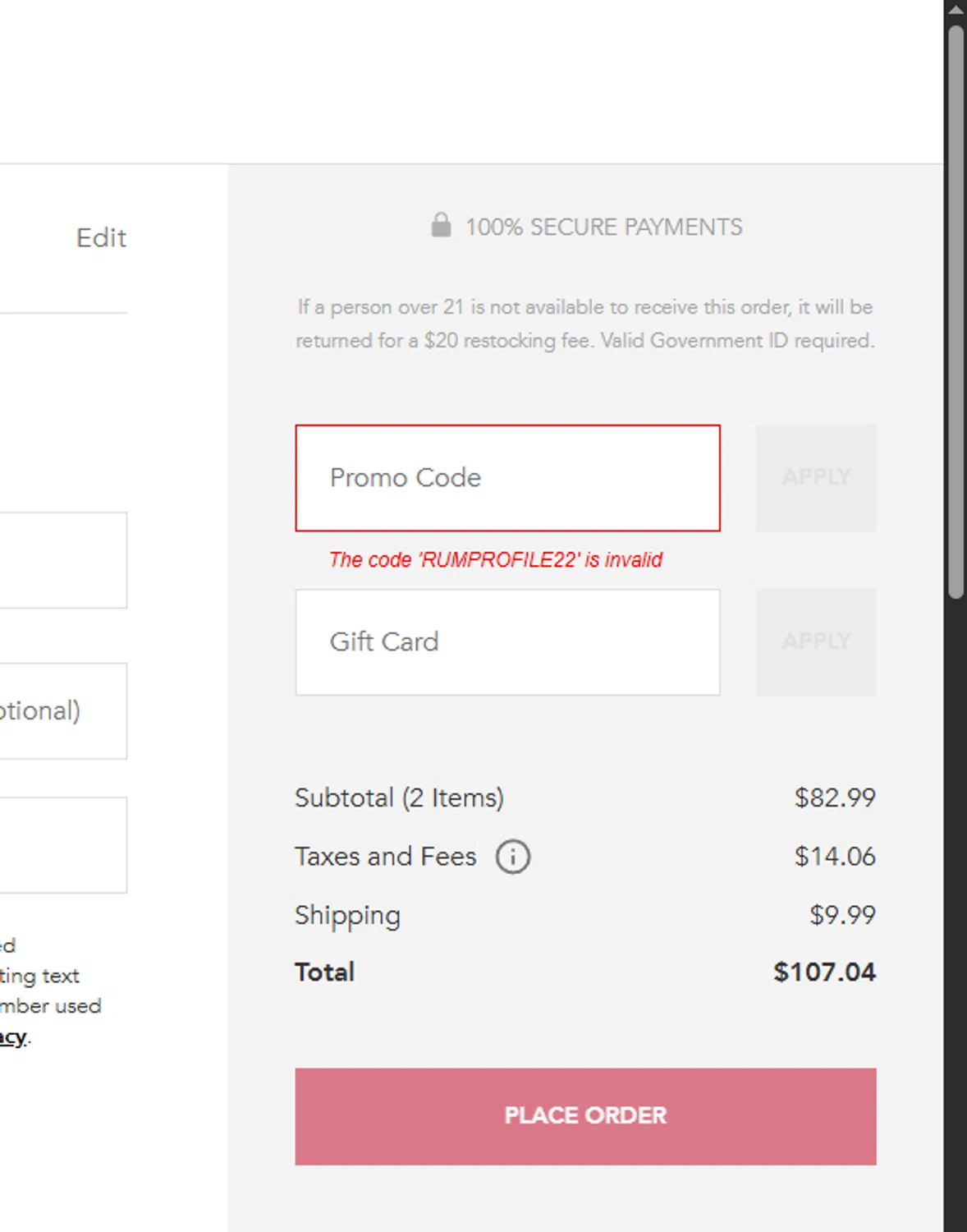 Bacardi promo code screenshot showing code RUMPROFILE22 applied at Bacardi checkout page. Uploaded by SimplyCodes community member cuticula on Nov 2, 2025