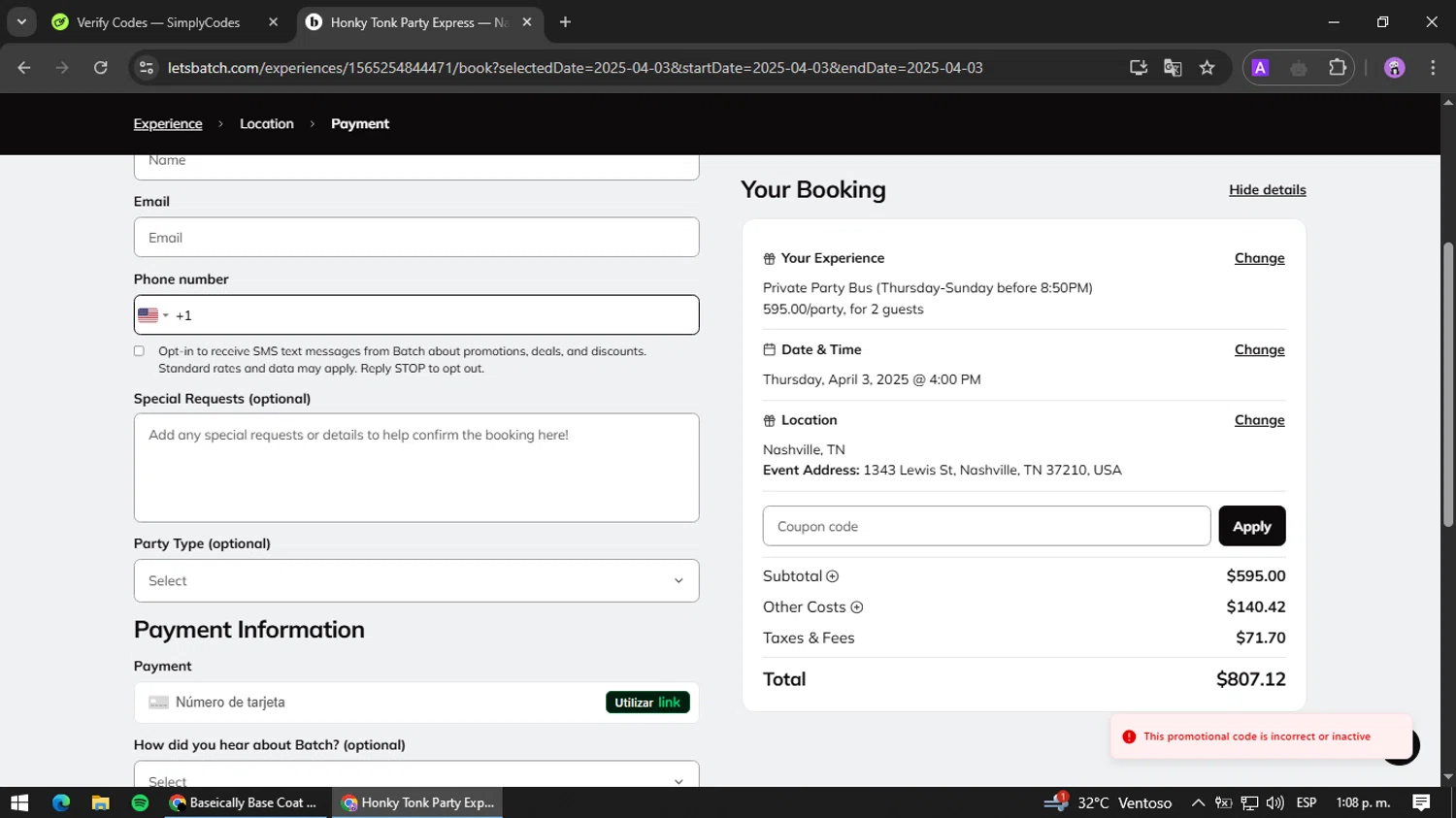 Bach promo code screenshot showing code BACHSTAG25 applied at Bach checkout page. Uploaded by SimplyCodes community member jesusguqnipatwo on Mar 23, 2025