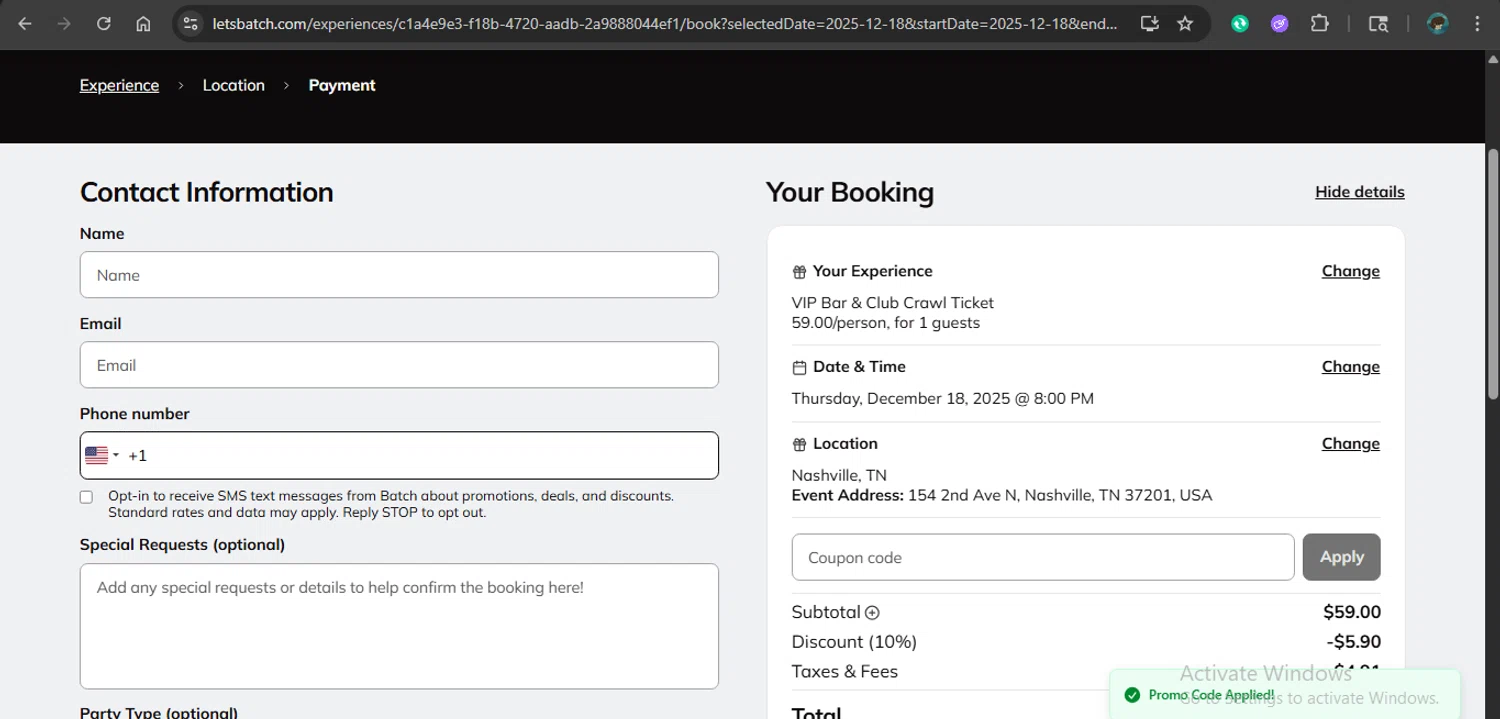 Bach promo code screenshot showing code BPTU10X04 applied at Bach checkout page. Uploaded by SimplyCodes community member xAngel on Dec 5, 2025