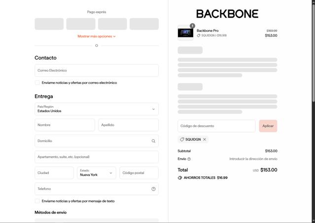 Backbone checkout page showing Backbone discount code box | Screenshot taken by SimplyCodes community member on Sep 8, 2025