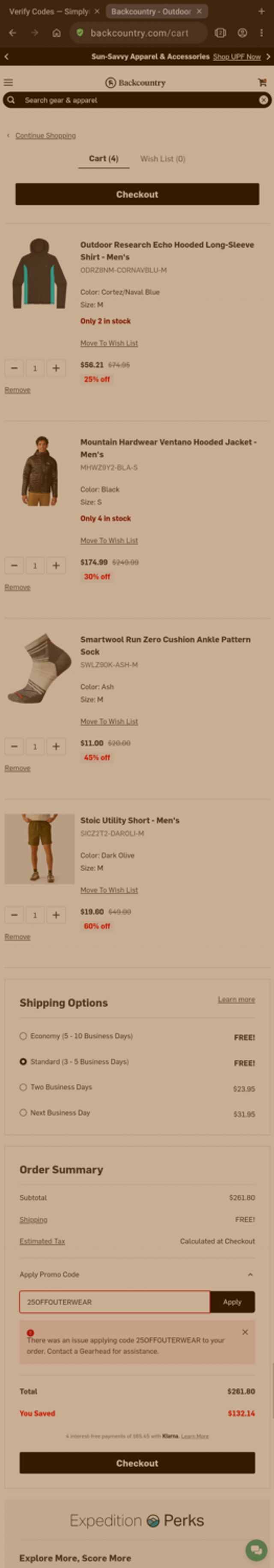 Backcountry checkout page showing Backcountry promo code box | Screenshot taken by SimplyCodes community member on Jun 29, 2024