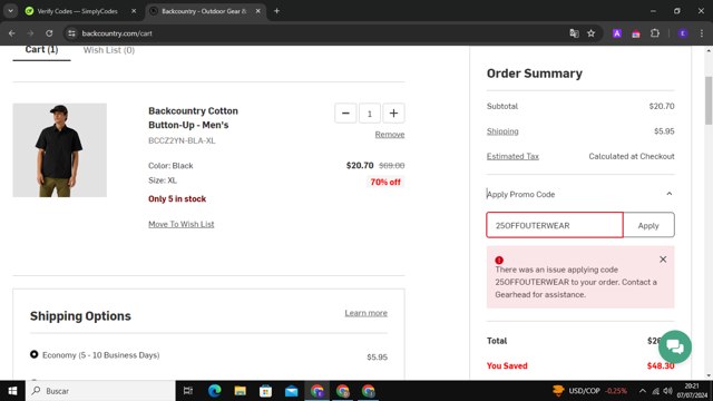 Backcountry checkout page showing Backcountry promo code box | Screenshot taken by SimplyCodes community member on Jul 8, 2024