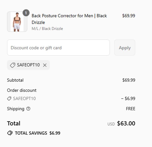 Back Embrace checkout page showing Back Embrace promo code box | Screenshot taken by SimplyCodes community member on Sep 14, 2025