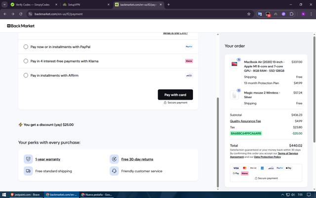 Back Market checkout page showing Back Market promo code box | Screenshot taken by SimplyCodes community member on Sep 22, 2025