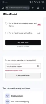 Back Market coupon verification screenshot