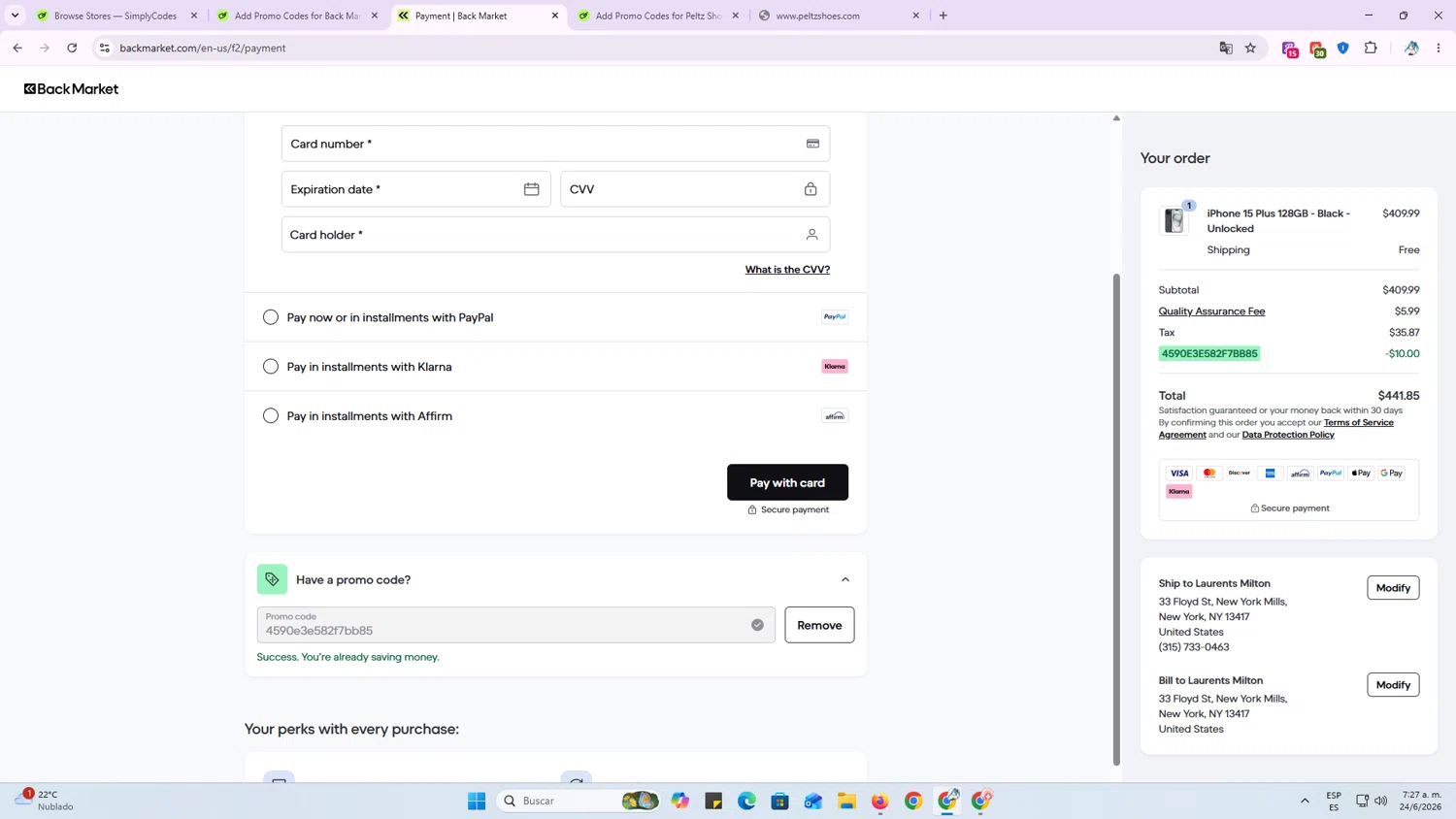 Verification screenshot for $25 Off Storewide (Members Only) at Back Market - 19h ago