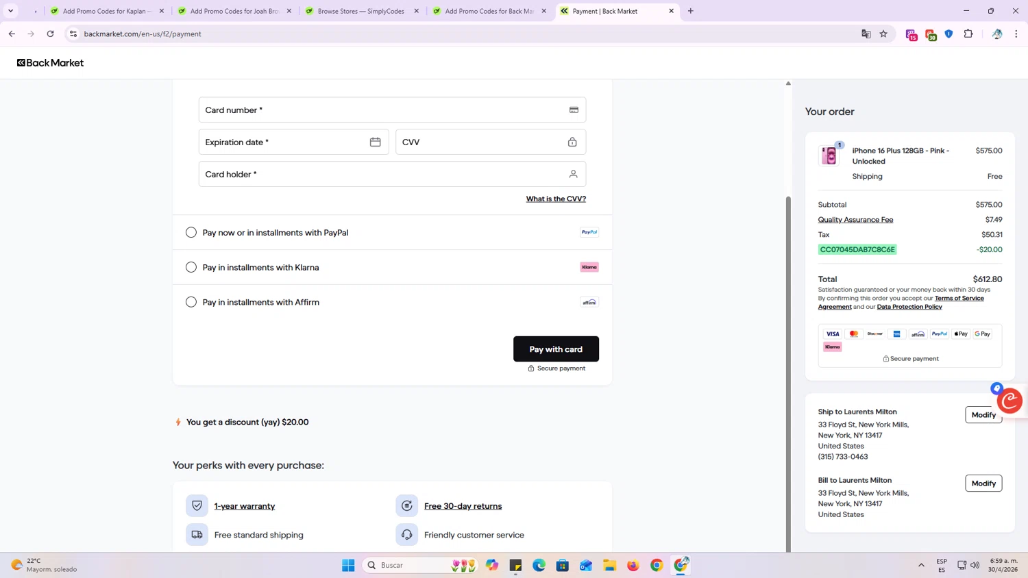Verification screenshot for $20 Off Storewide at Back Market — 35d ago