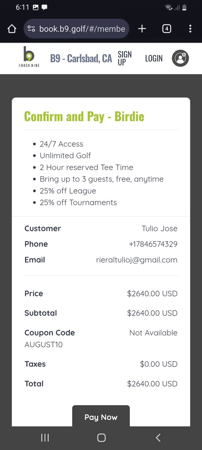 Back Nine coupon code screenshot showing code AUGUST10 applied at Back Nine checkout page. Uploaded by SimplyCodes community member tulioriera on Aug 15, 2025