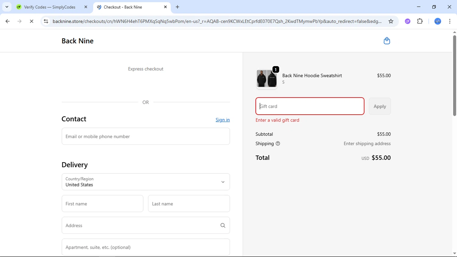 Back Nine coupon code screenshot showing code 2for25off applied at Back Nine checkout page. Uploaded by SimplyCodes community member DiscountTiger7630 on Dec 10, 2025