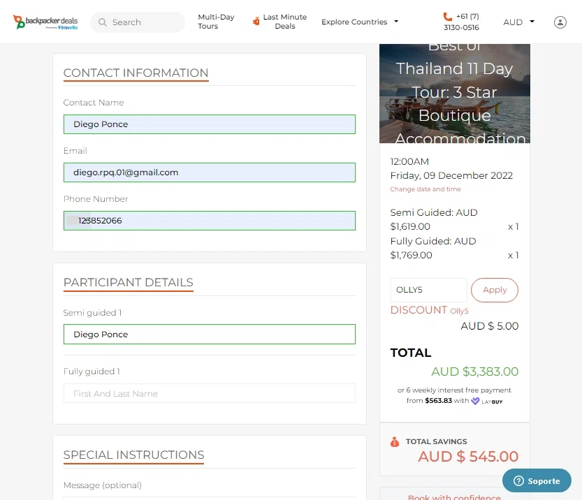 Backpacker Deals checkout page showing Backpacker Deals promo code box | Screenshot taken by SimplyCodes community member on Oct 24, 2022