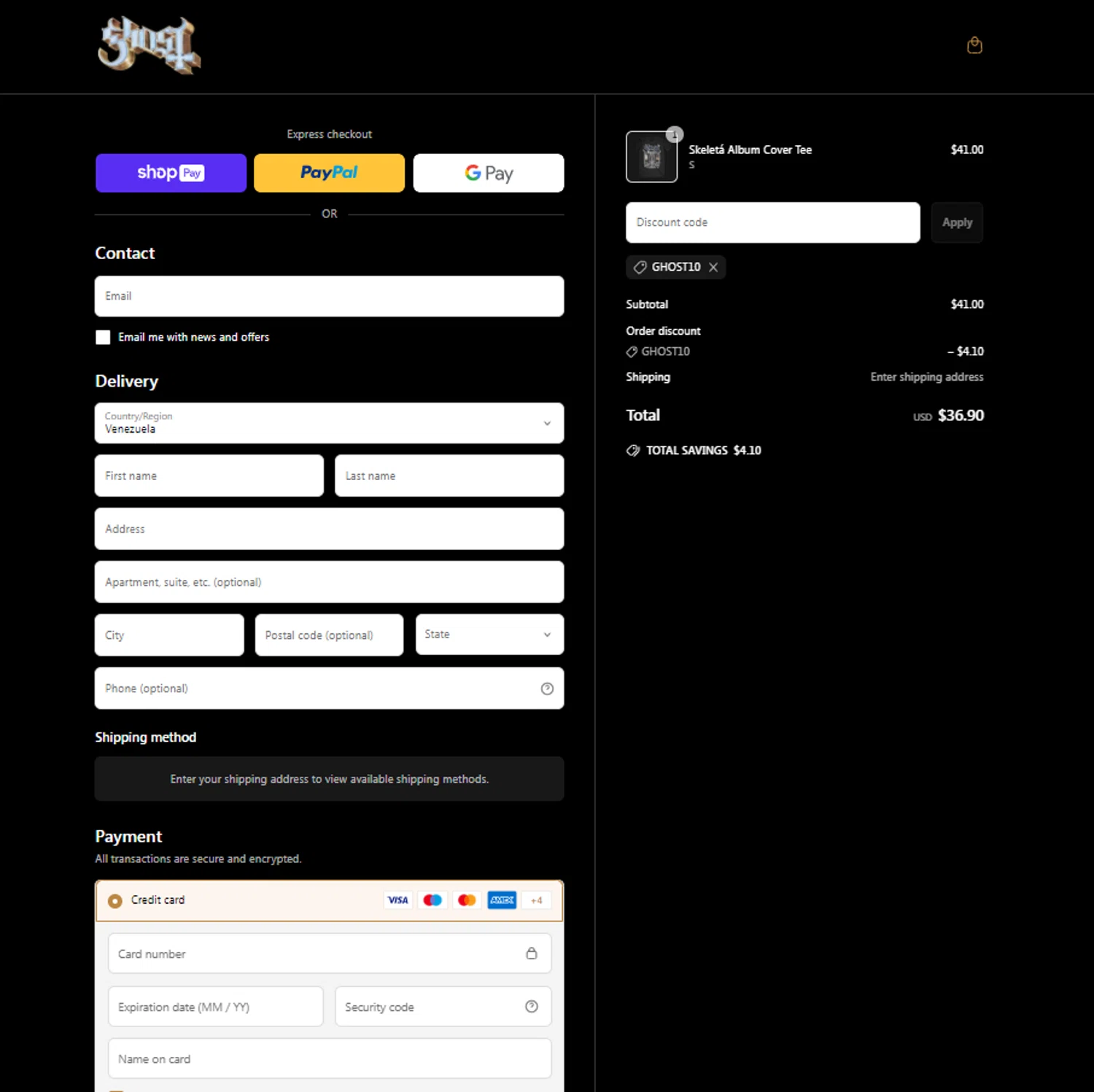 Backstreetmerch promo code screenshot showing code GHOST10 applied at Backstreetmerch checkout page. Uploaded by SimplyCodes community member Yonaikeryriarte08 on Apr 20, 2025