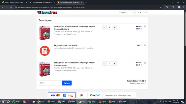 BackupTrans checkout page showing BackupTrans promo code box | Screenshot taken by SimplyCodes community member on May 24, 2025