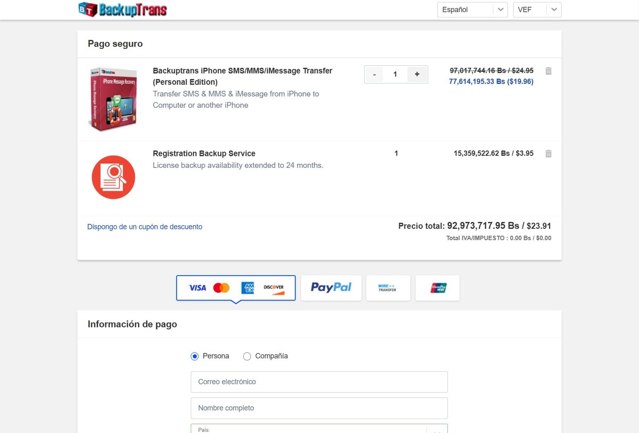 BackupTrans checkout page showing BackupTrans promo code box | Screenshot taken by SimplyCodes community member on Oct 15, 2024