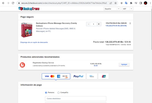BackupTrans checkout page showing BackupTrans promo code box | Screenshot taken by SimplyCodes community member on Oct 7, 2023