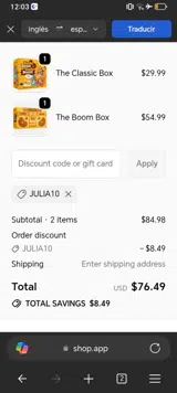 JULIA10 coupon verification screenshot