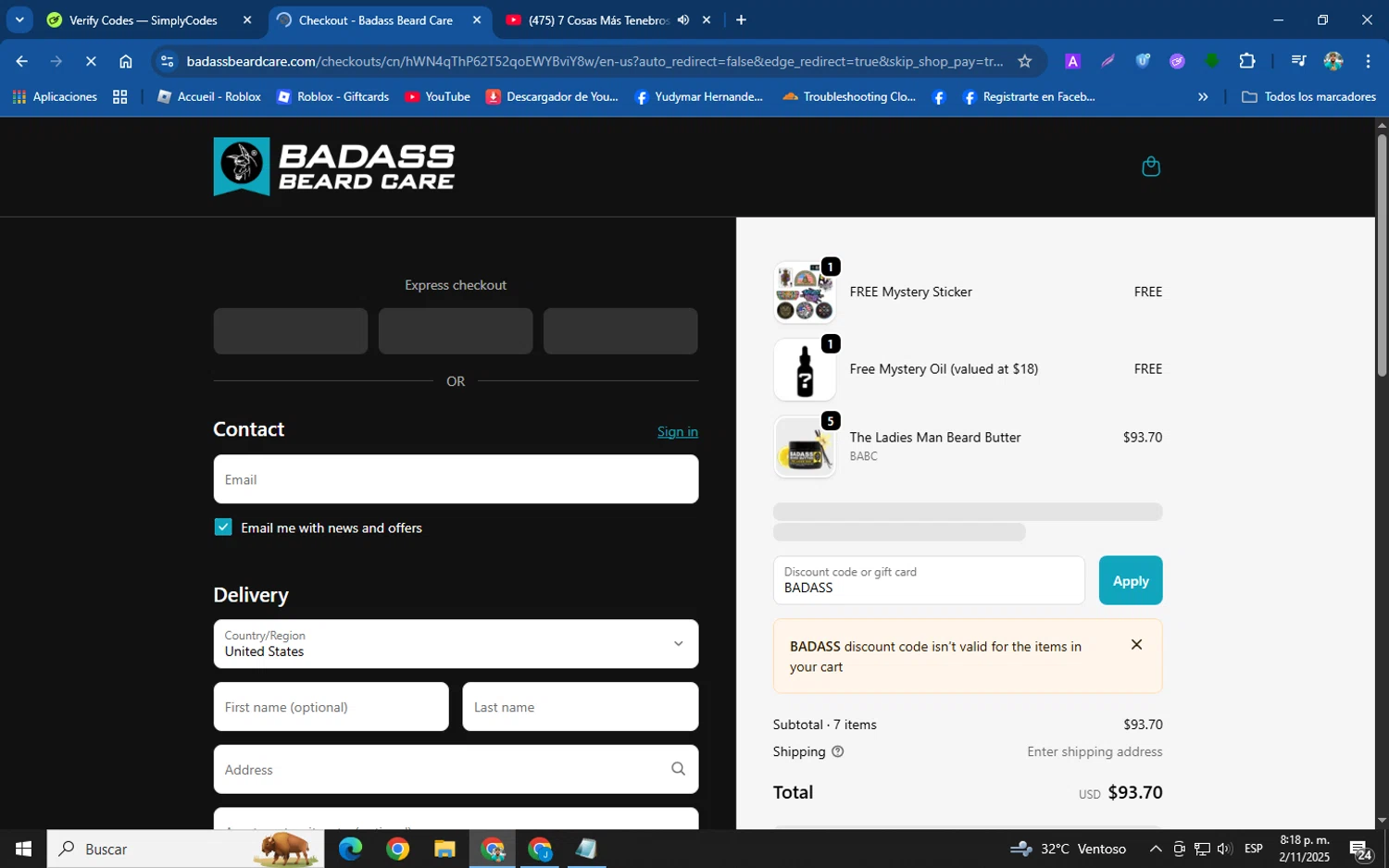 Badass Beard Care coupon code screenshot showing code BADASS applied at Badass Beard Care checkout page. Uploaded by SimplyCodes community member helicoide on Nov 3, 2025