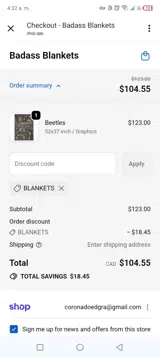 BLANKETS coupon verification screenshot