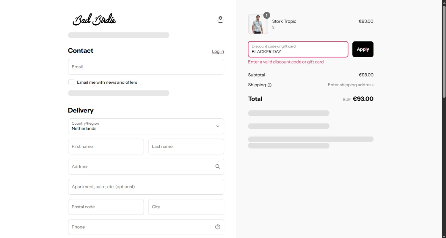 Bad Birdie discount code screenshot showing code BLACKFRIDAY applied at Bad Birdie checkout page. Uploaded by SimplyCodes community member CouponHero3179 on Aug 20, 2025