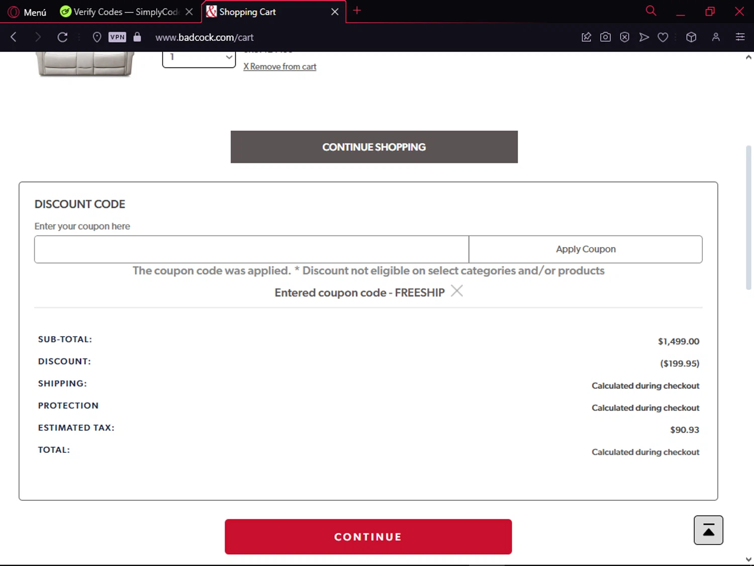 Badcock Home Furnishing & More checkout page showing Badcock Home Furnishing & More promo code box | Screenshot taken by SimplyCodes community member on Jul 12, 2024