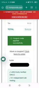 Badger Compounds coupon verification screenshot