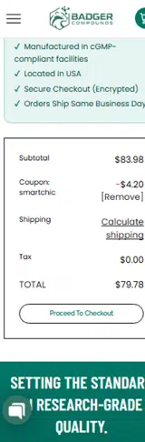 Badger Compounds coupon verification screenshot