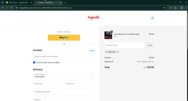 Badgeslide checkout page showing Badgeslide discount code box | Screenshot taken by SimplyCodes community member on Sep 15, 2025
